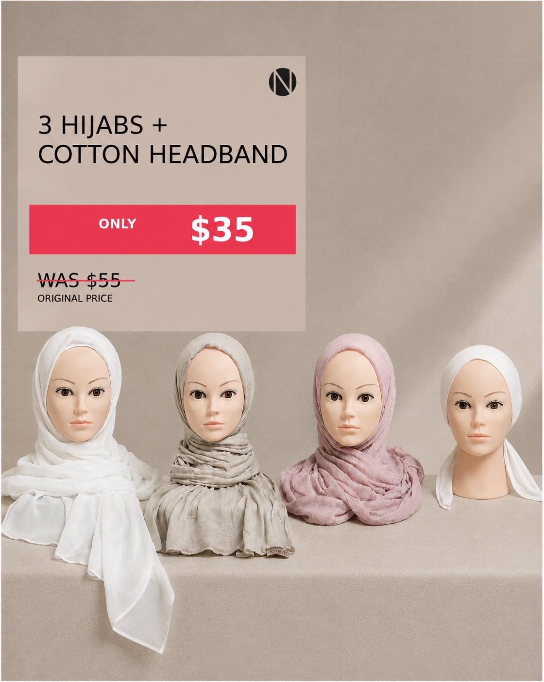3 Hijabs + Cotton Headband special offer — $35 CAD